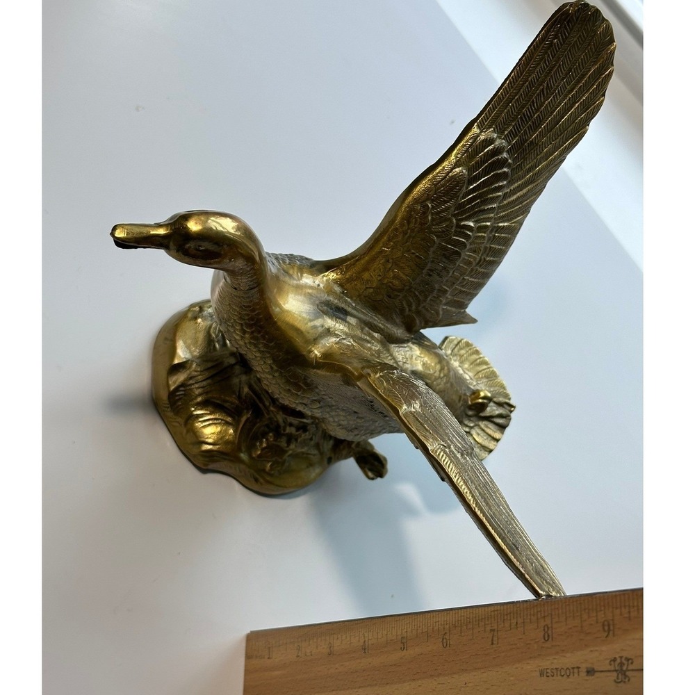 Vintage MCM Heavy Brass Duck Figurine Flying Bird Sculpture Home Decor - Picture 13 of 13